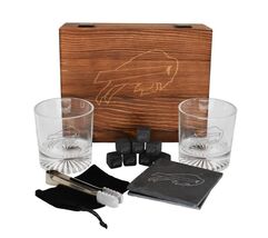 Buffalo Bills Drinkware Set Glasses Wood Box Coasters Cooling Cubes NFL - €71,12 EUR