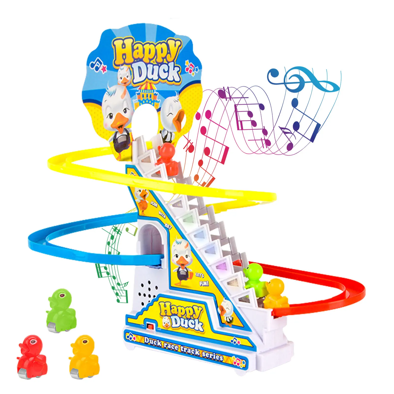 Duck Climbing Stairs Track Toy Electric Flashing Lights Music Duck Rail Racing - £16.36 GBP+
