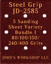 Steel Grip JD-2585 - 80/100/150/240/400 Grits - 5 Sandpaper Variety Bundle I - £3.98 GBP