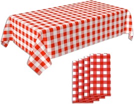 Pack of 4 Picnic Tablecloth Red and White Checkered Tablecloth Plastic T... - £18.08 GBP