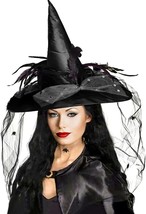 Deluxe Witch Hat for Women Halloween Witch Hat with Veils Spiders Feathers Party - £36.26 GBP