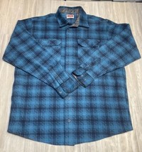 Wrangler Size Large Long Sleeve Fleece Shirt Blue Plaid Button Up Pockets - $17.63