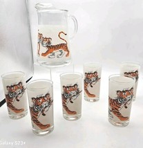 Vintage Promo ESSO Gasoline &amp; Oil Company TIGER (set of 6) Glasses &amp; Pit... - £145.41 GBP