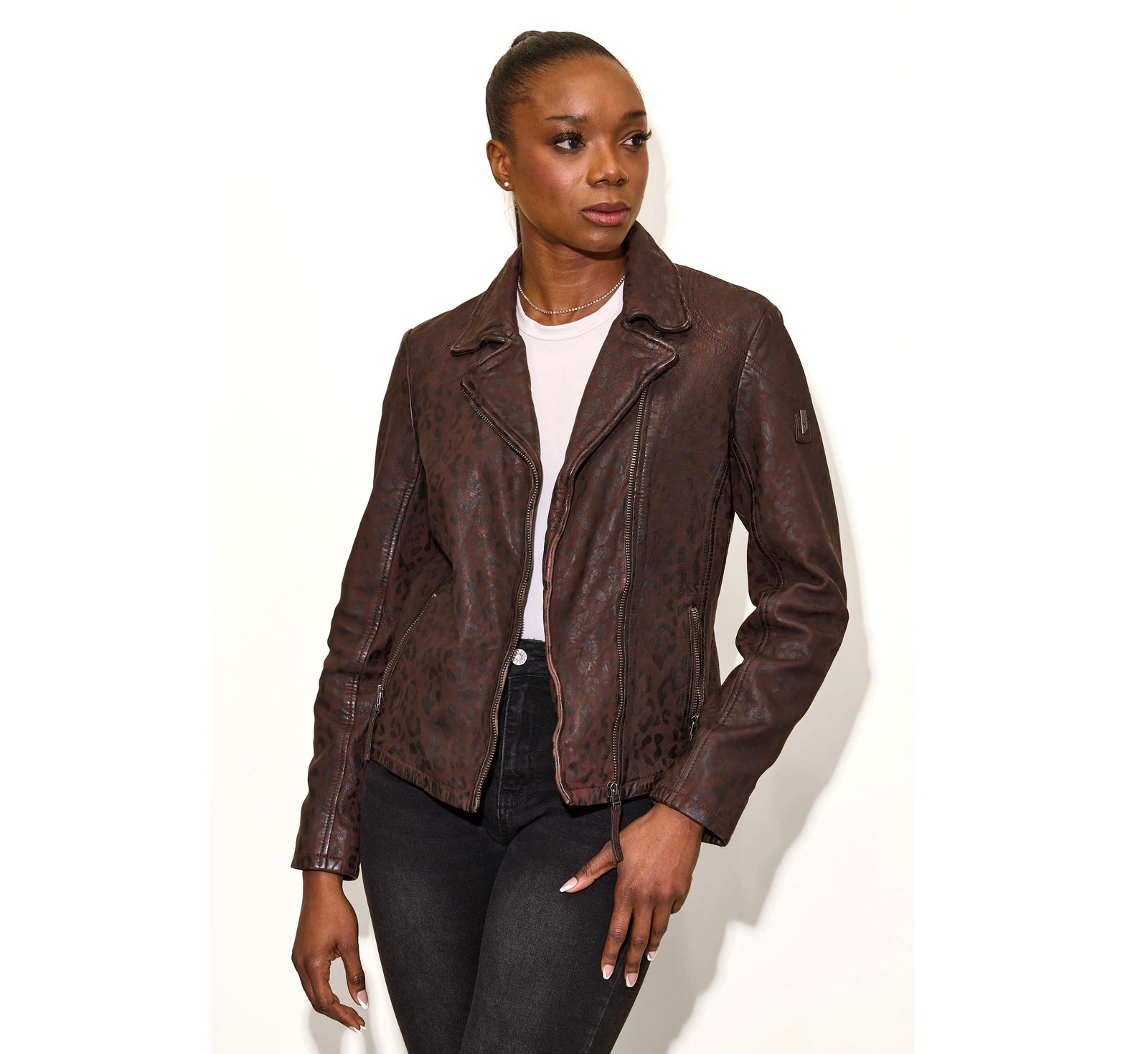 Mauritius Women's Meeow Animal-Inspired Print Genuine Leather Jacket Item image 5