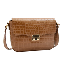 DR297 Women&#39;s Cross Body Bag Croc Print Handstitched Leather Handbag Tan - £50.63 GBP