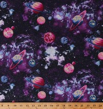 Cotton Glitter Outer Space Planets Galaxy Universe Fabric Print by Yard D461.28 - £9.53 GBP