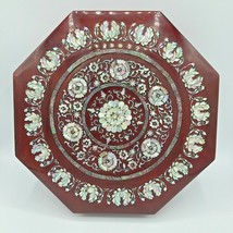 Vtg Mother of Pearl Inlay Octagon Box Lid Oriental Floral Lacquered 9 Sections - £74.88 GBP