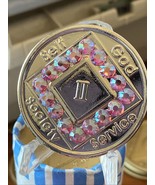 2 Year NA Clean Time Chip Nickel Rose Crystal Sobriety Medallion  - €19,10 EUR