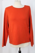J Jill LP Orange Long Sleeve Satin Trim Cotton Tee - £19.71 GBP