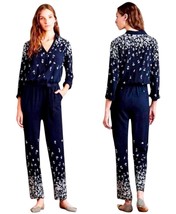 $148 Anthropologie Midnight Garden Jumpsuit Medium 6 8 Blue White Print ... - $74.95 CAD