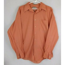 Van Heusen Fitted Wrinkle Free Satin Striped Orange Shirt Size 16 1/2 Large - £11.43 GBP