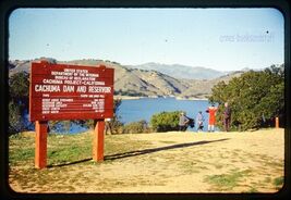 35 mm color slide * December 1963 sign at CACHUMA DAM &amp; RESERVOIR people... - $5.45