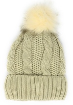 Urban-Peacock Cable Knit Metallic Beanie Skully Hat w/ Warm Fleece Lining &amp; Pom  - £8.78 GBP