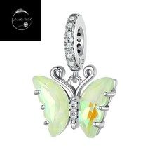 Genuine Sterling Silver 925 Butterfly Pendant Dangle charm Pink Purple Or Green - £15.84 GBP