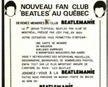 Vintage Quebec Beatles Ventilador Club Flyer - Beatlemanie - $36.57