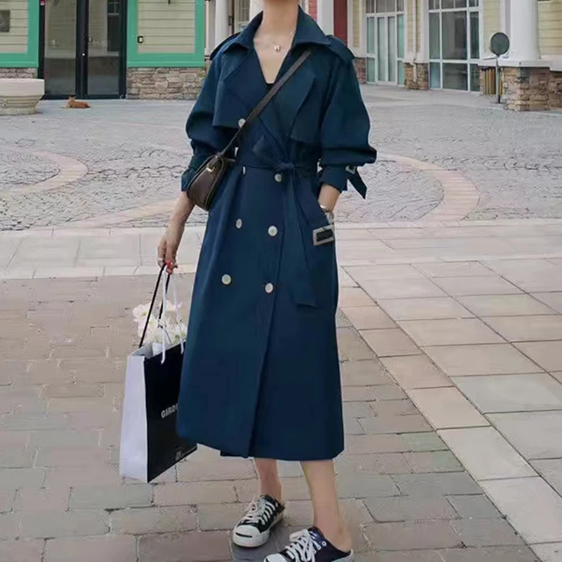  Woman Long Trench Coat French Elegant Korean Casual Loose Jacket 2022 Thin Rain - £187.53 GBP