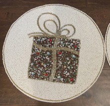 Cynthia Rowley Beaded Placemats Christmas Holiday Present Gift Red Green Nwt - £23.56 GBP