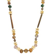 Vintage Multicolor Beaded Necklace With Natural Stone &amp; Metal Accents Je... - $24.80