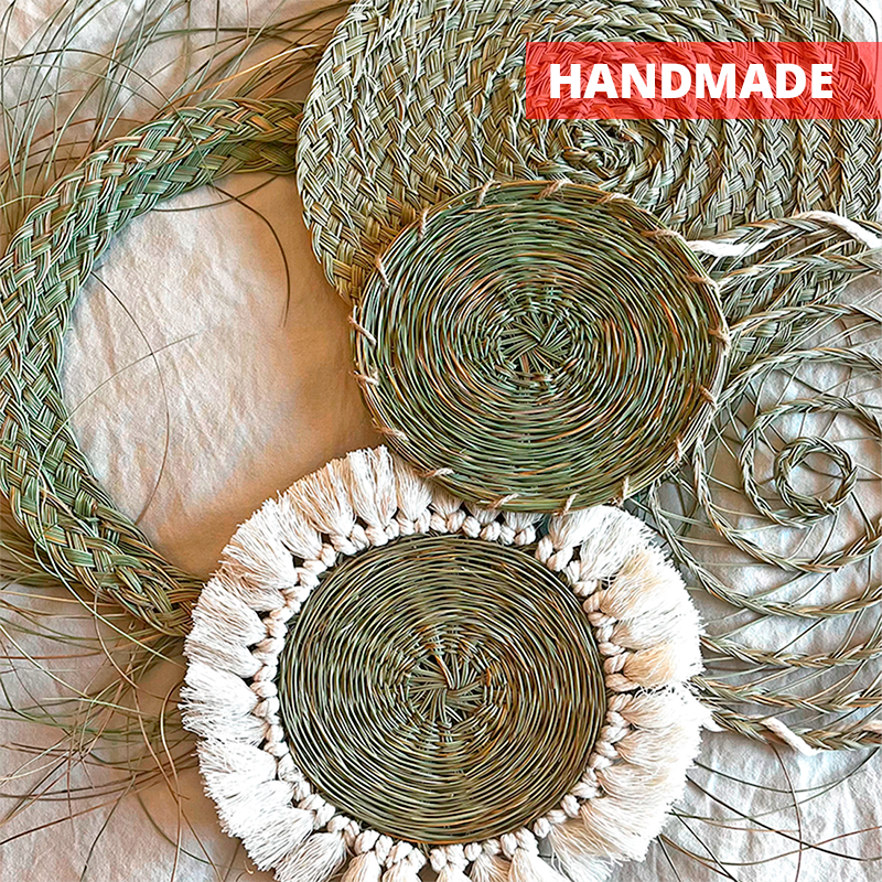 Primary image for Woven Esparto Wall Plates SET OF 5 items - Handcrafted natural Boho Wall Decor 