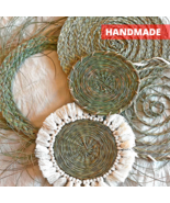 Woven Esparto Wall Plates SET OF 5 items - Handcrafted natural Boho Wall... - £55.31 GBP