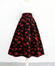 Women Vintage Inspired Red Black Midi Party Skirt Wool-blend Pleated Party Skirt image 1
