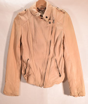 Muubaa Womens Leather Biker Jacket Beige 4 - £69.59 GBP