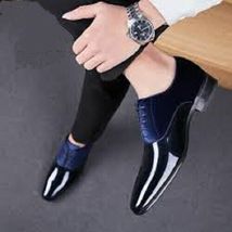 Handmade Blue &amp; Black Leather Suede Shoes, Men&#39;s Loafers Moccasin Dress ... - $159.99