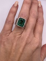 Created Green Tourmaline and CZ Silver Ring sz 6 - $25.00