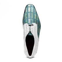 Pissa Genuine Caiman and Lizard Patchwork Derby Shoes Tourquoise/White image 4