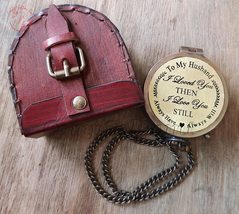 Antique Flat Pocket Compass with to My Husband Engraved || (Antique Brown Color) - £35.96 GBP