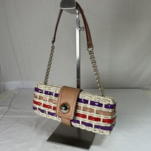 Kate Spade Wicker Clutch Bag Cream Red Purple Chain Strap Elegant Purse ... - $92.26