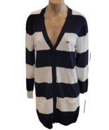 LACOSTE Blue and White Striped Button Down Sweater - Size Large - £63.38 GBP