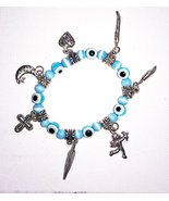 Southwest Eye Beads &amp; Pewter Charms Bracelet Stretch String  - $5.00