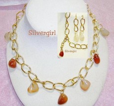 Red Orange Clear Smoky Agate Gemstone Necklace Earring - £18.33 GBP