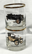 2 Classic Car Cocktail Glasses 1910 Chadwick &amp; 1908 Lanchester Automobile - $28.66