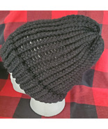 Handmade Black wool blend knit beanie w/brim - £7.98 GBP