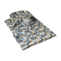 Men's EMILIO CERUTTI Sport Shirt 100% Cotton Long Sleeves #EMC4 Multi Blue image 3