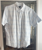 Van Heusen Mens L/G 16-16.5 Blue &amp; White Plaid Short Sleeve Button Up Shirt - $14.80