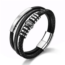 Jiayiqi Fashion New Men Jewelry Genuine Leather Bracelets Stainless Steel Magnet - £11.12 GBP