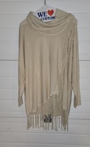 Womans Kate &amp; Mallory Cream Color Cowl Neck Long Sleeve Fringe Edge Top ... - £12.50 GBP