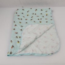 Carters Cotton Flannel Baby Blanket Aqua Blue Monkey Banana Apple Swaddle - £23.48 GBP