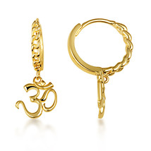10K or 14K Yellow Gold Spiritual Om Symbol Cuban Link Huggies Earrings - £120.19 GBP+