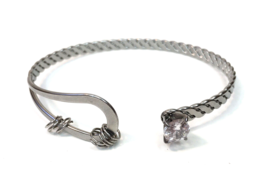 Silver Tone &amp; Rhinestone Open Bangle Bracelet for Adding Charms - £8.79 GBP