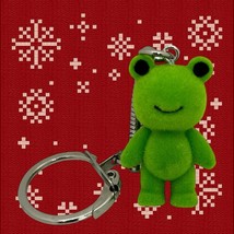 Unique GREEN FROG KEYRING handmade KEYCHAIN cute FROGGY flock GIFT BAG xmas - £9.93 GBP