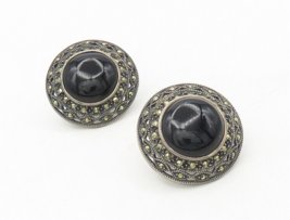 JUDITH JACK 925 Silver - Vintage Black Onyx &amp; Marcasite Drop Earrings - ... - $145.12