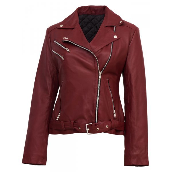 LE Maroon Biker Jacket for Women