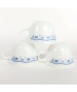Vintage Pyrex Milk Glass Mugs Morning Blue Pattern Set of 3 - $20.14 CAD