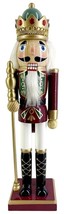 Wooden Christmas Nutcracker, 15&quot;, King In Red &amp; Green W/STAFF,GRACE Mitchell,Ath - $34.64