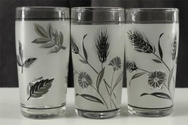 Vintage Lot 3 Libbey Rock Sharpe Frosted Silver Wheat 5OZ Flat Tumblers Glasses - $13.75
