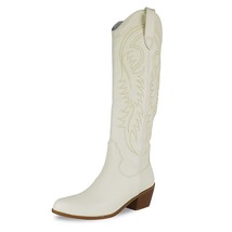 Western Retro Cowboy Boots For Women Embroidery Sewing Floral Vintage Retro Autu - £68.48 GBP